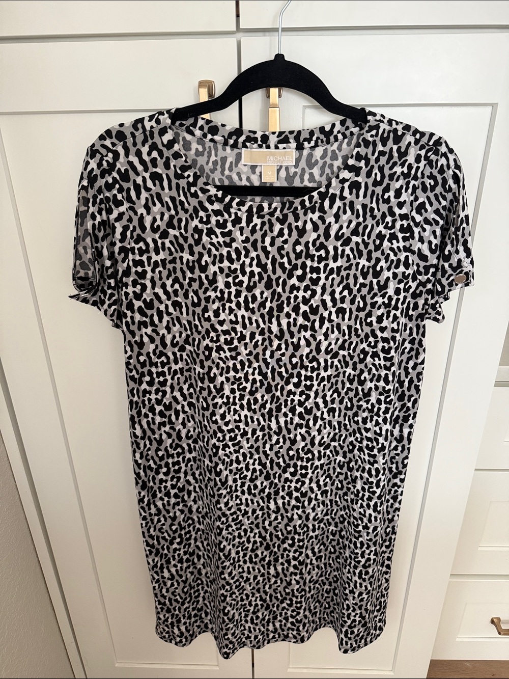MICHAEL Michael Kors Black & White Leopard Print Tee Dress